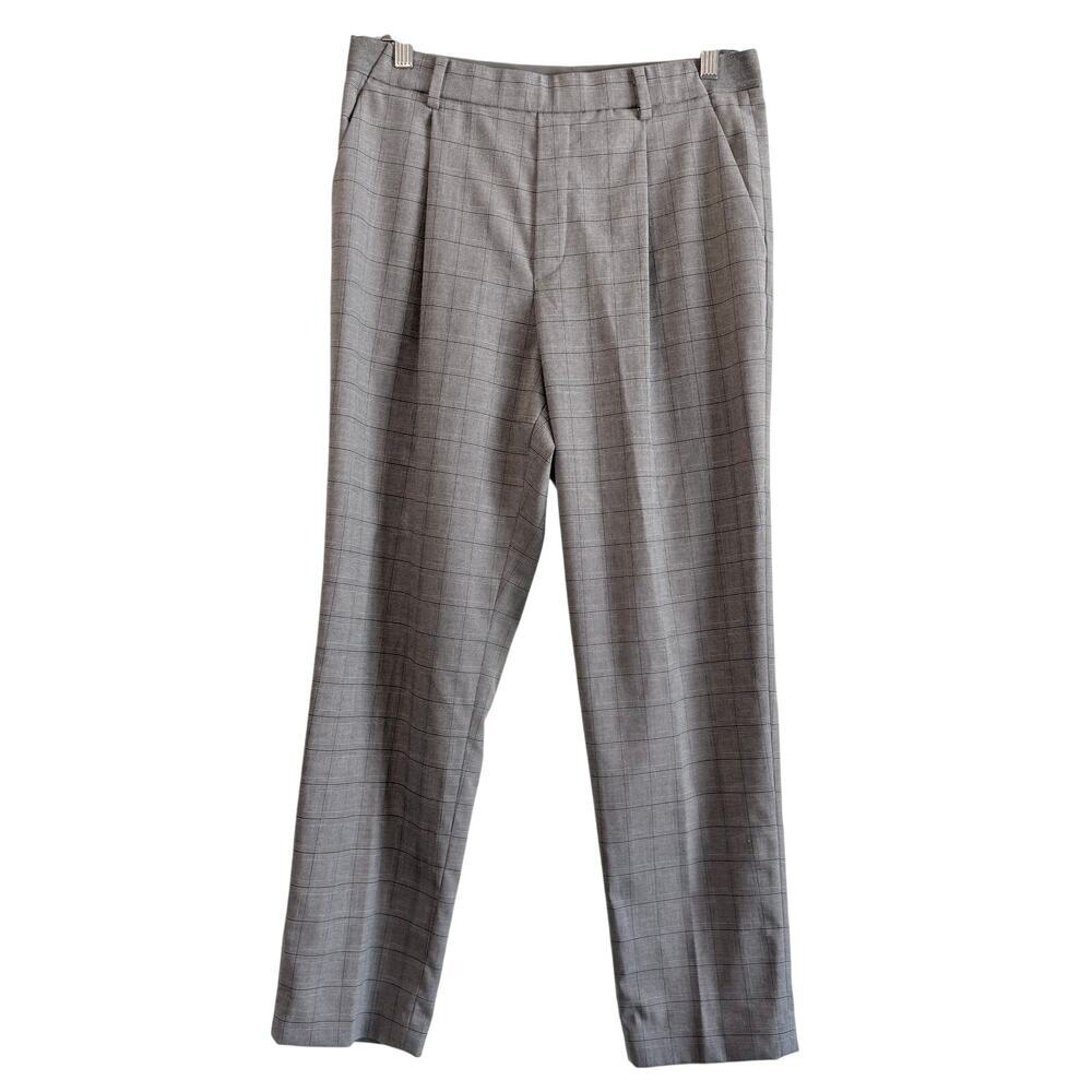 Uniqlo Light Gray Windowpane Wide-Leg Pants